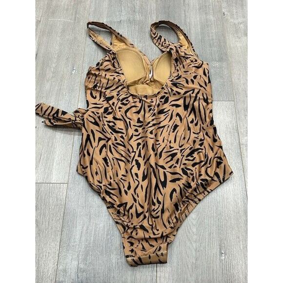 Modcloth Womens Bonita One Piece Swimsuit Animal Print V-Neck Brown Black Size M - Picture 3 of 8